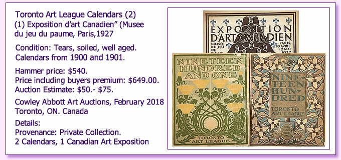 Toronto Art League Calendar at auction