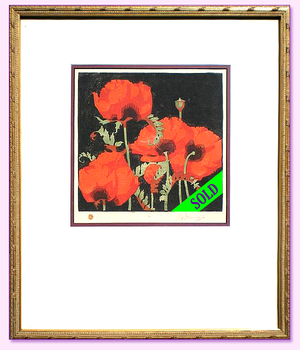 Casson Poppies Linocut Framed