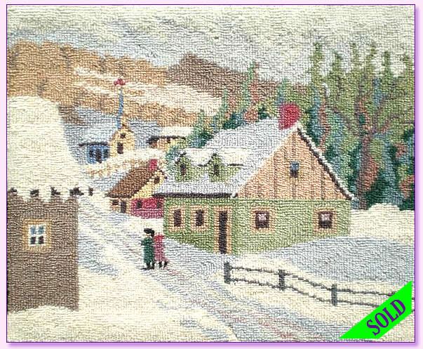 Cheticamp Vintage Hooked Rug Houses