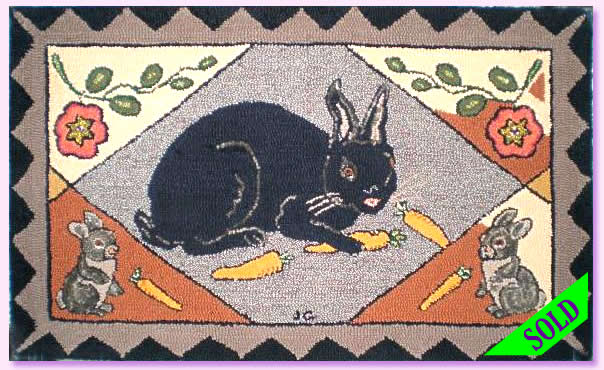 3 Rabbits Hooked Rug Front