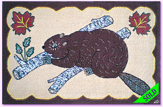 Canadian Beaver Hooked Rug Front
