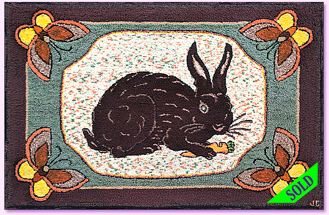 Canadian Rabbit Hooked Rug Front