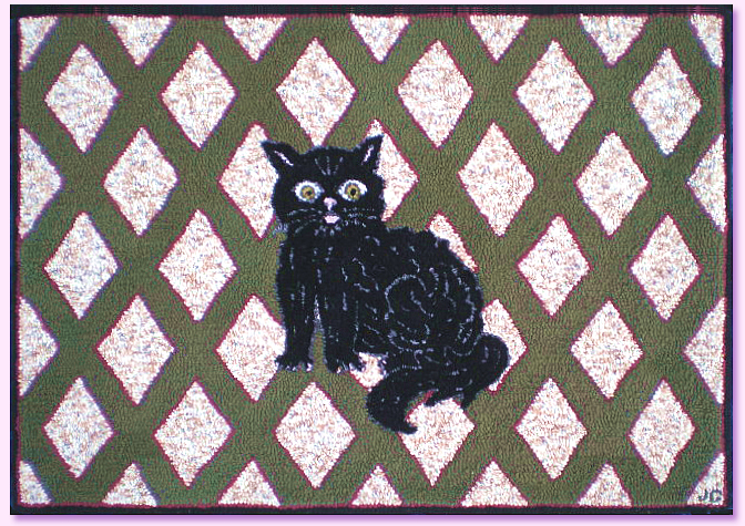 Scary Black Cat Hooked Rug Front