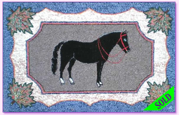 Black Horse Hooked Rug Front