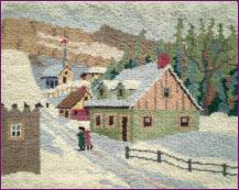 Cheticamp Houses in Winter | Vintage Hooked Rug